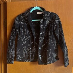 Studio Works Black Jean Jacket with White Floral Design
